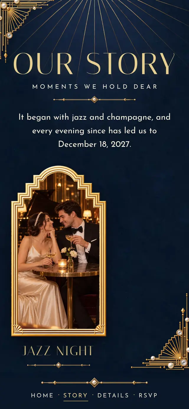 Art Deco Black-Tie: Our Story page with demo content