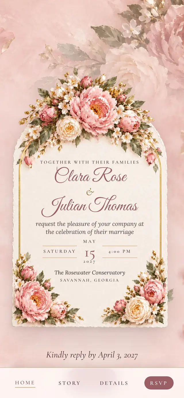 Blush Garden Rose: Invitation card (demo content)