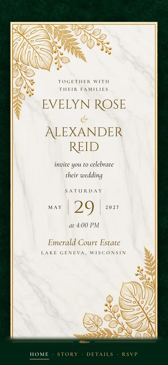 Emerald & Gold Estate: Invitation card (demo content)