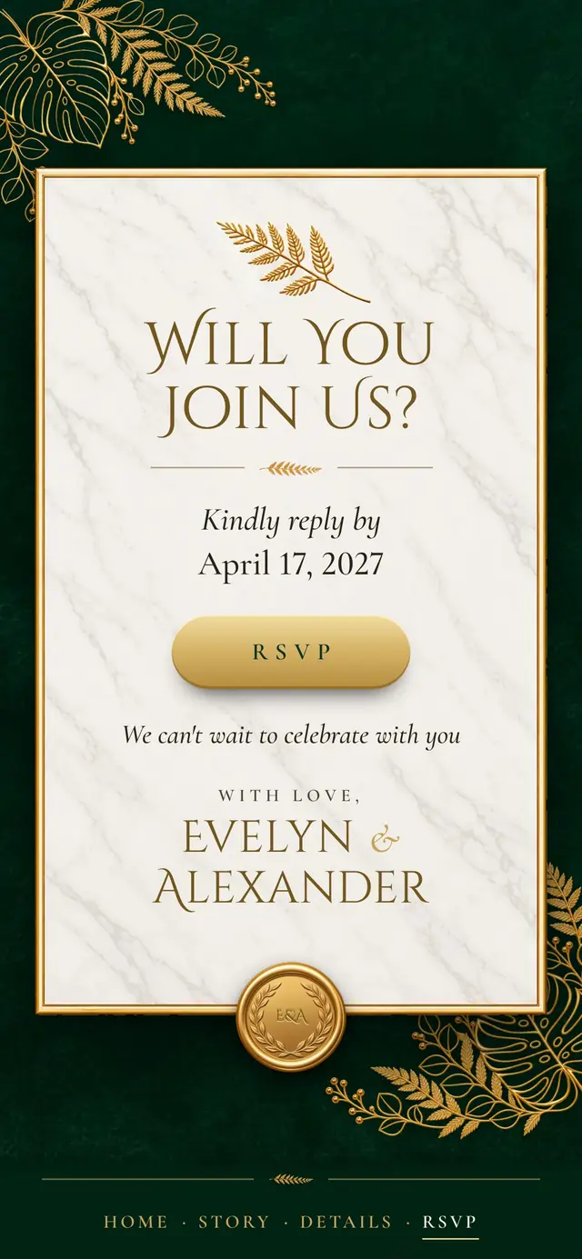 Emerald & Gold Estate: RSVP page with demo content
