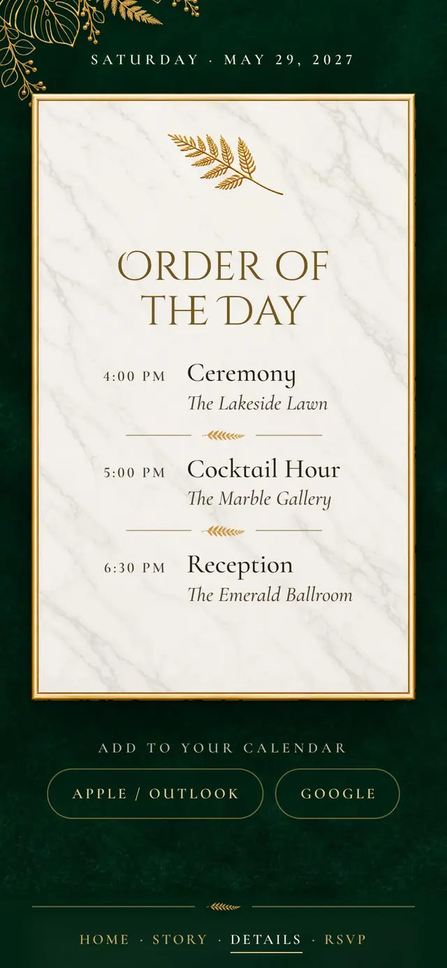 Emerald & Gold Estate: Schedule (demo content)