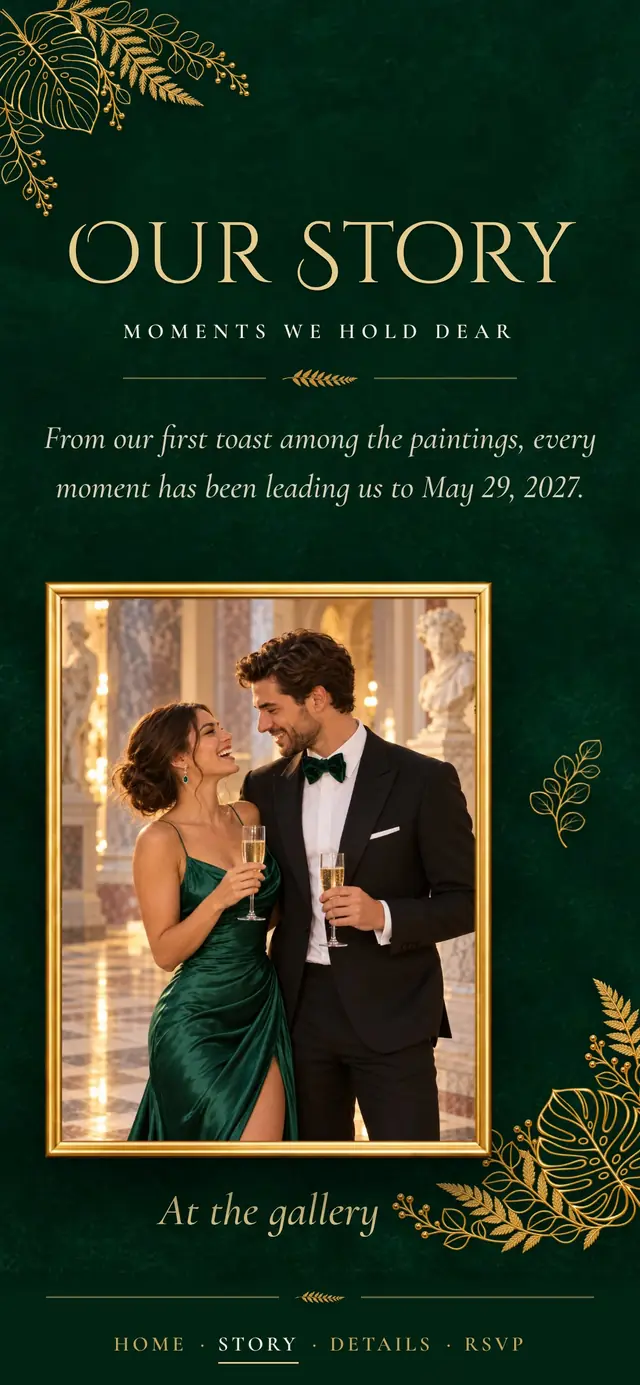 Emerald & Gold Estate: Our Story page with demo content
