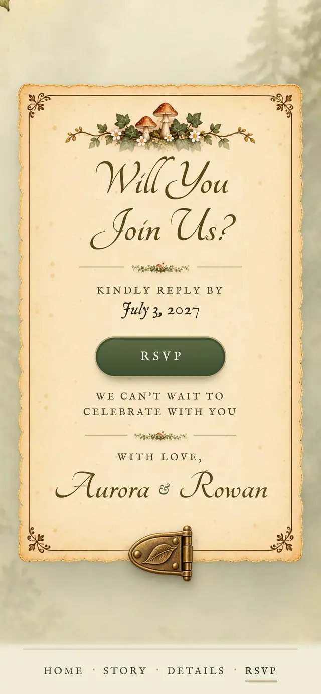Enchanted Forest Storybook: RSVP page with demo content