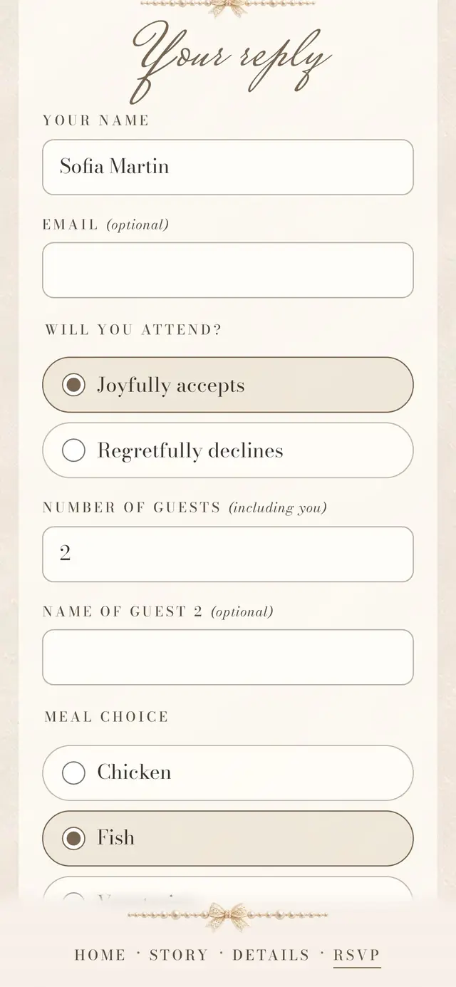 Ivory Lace & Pearls: Reply form (demo content)