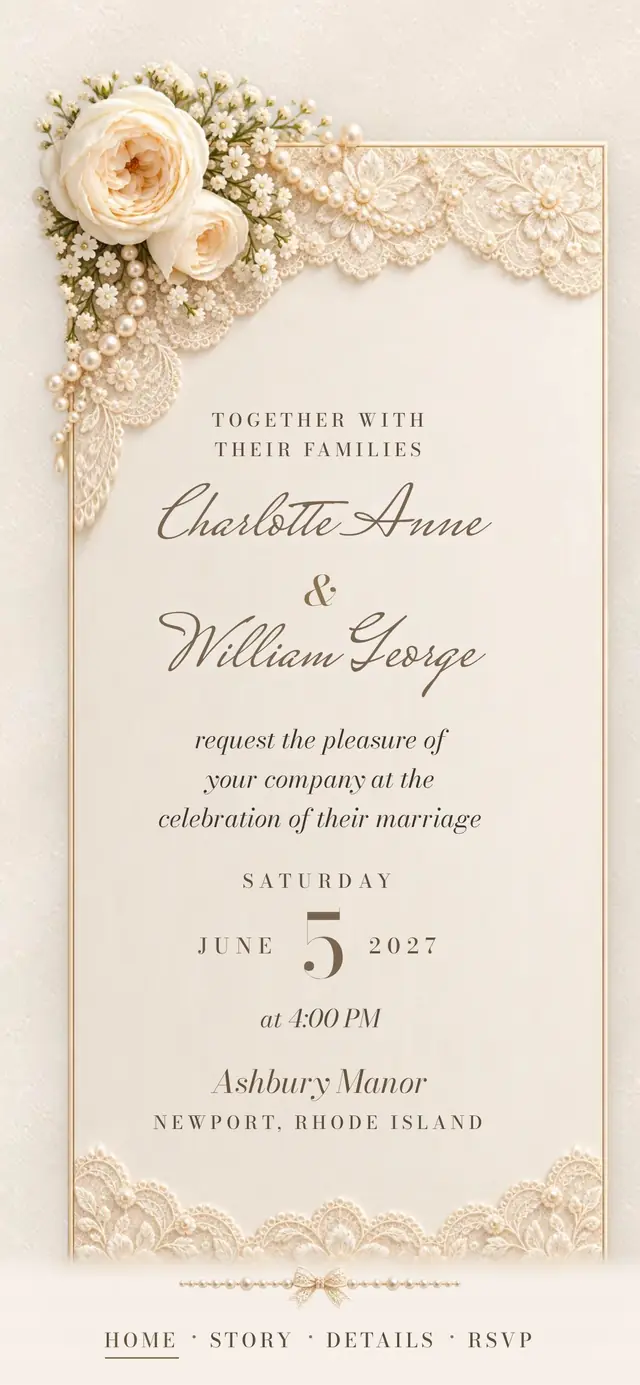 Ivory Lace & Pearls: Invitation card (demo content)