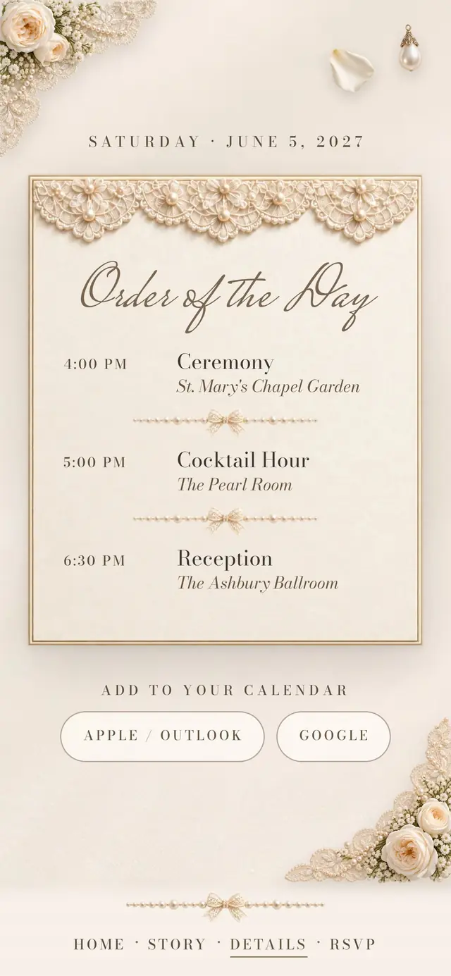 Ivory Lace & Pearls: Schedule (demo content)