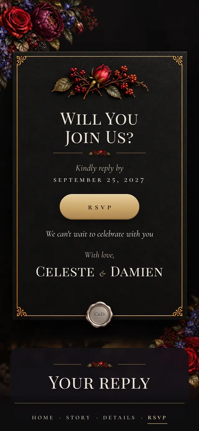 Midnight Garden: RSVP page with demo content