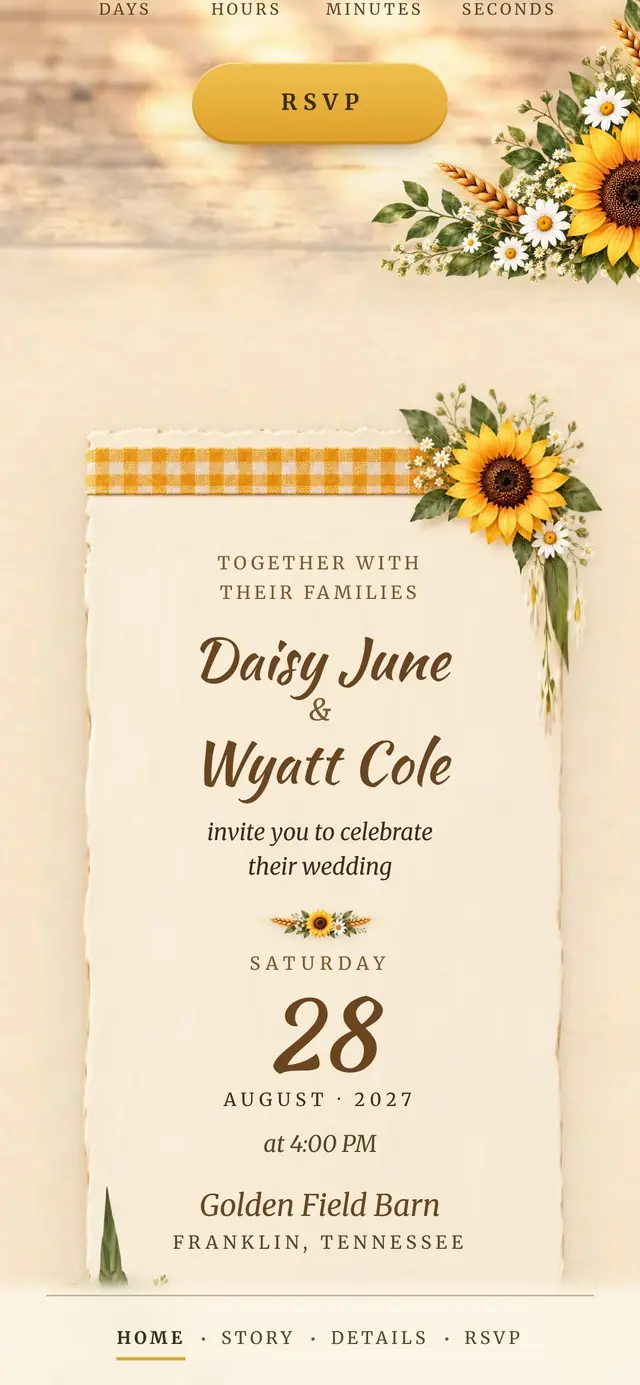 Sunflower Rustic Barn: Invitation card (demo content)