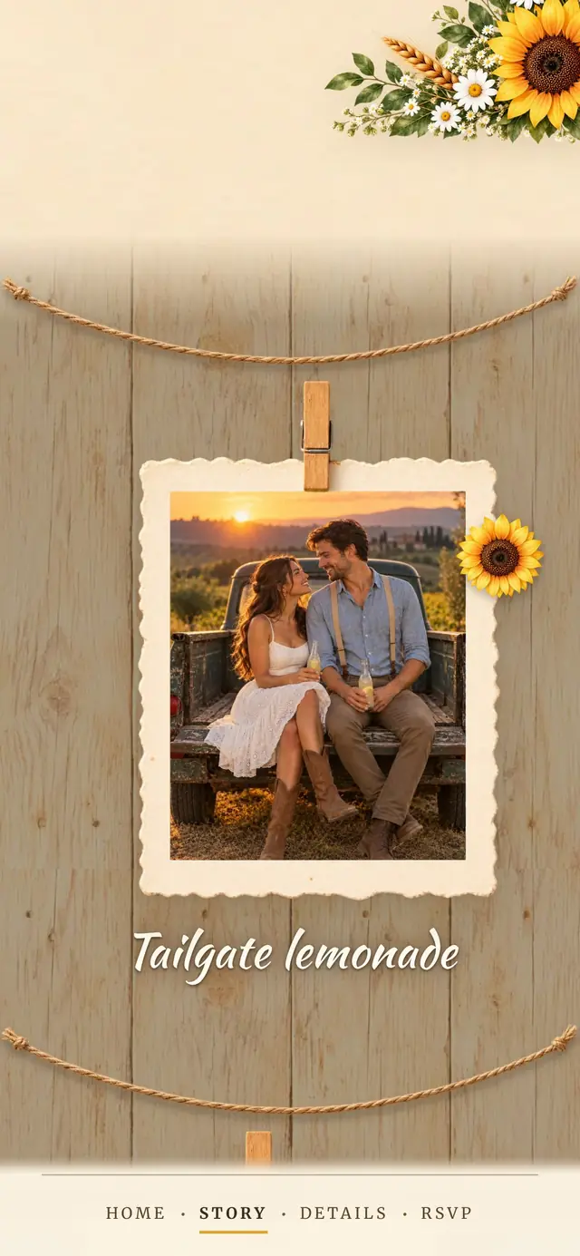 Sunflower Rustic Barn: Our Story page with demo content