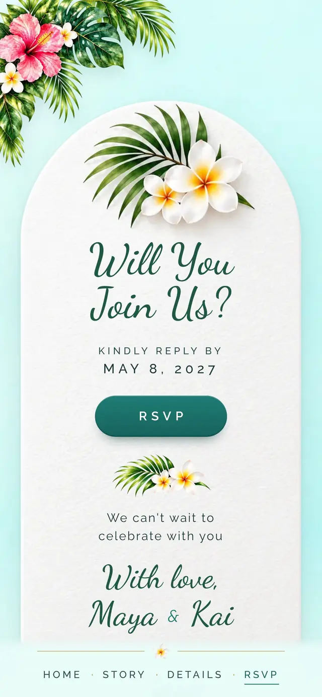 Tropical Destination: Seite RSVP mit Demo-Inhalten