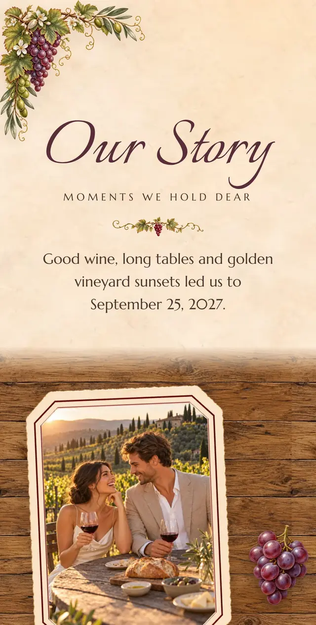 Tuscan Vineyard: Our Story page with demo content