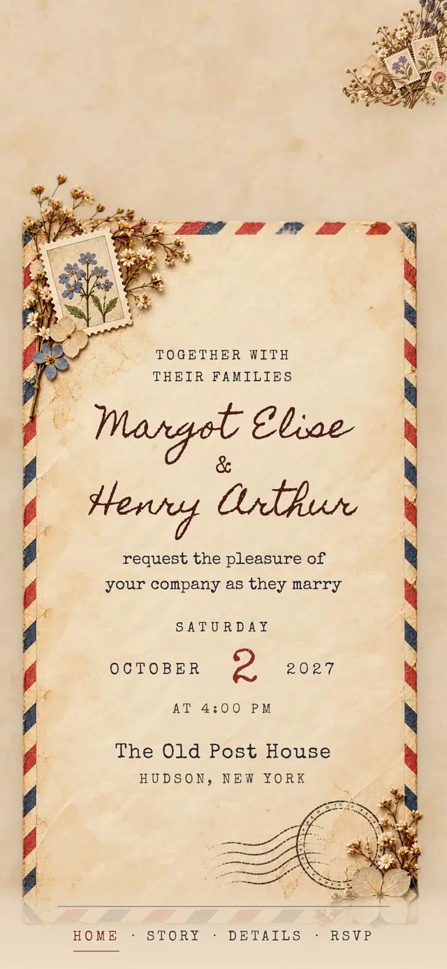 Vintage Airmail Love Letter: Invitation card (demo content)