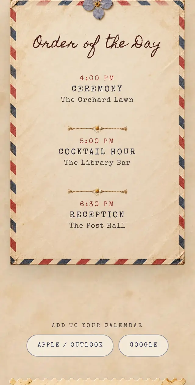 Vintage Airmail Love Letter: Schedule (demo content)